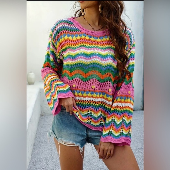 Sweaters - NWOT Boho Crochet Multi-Color Sweaters